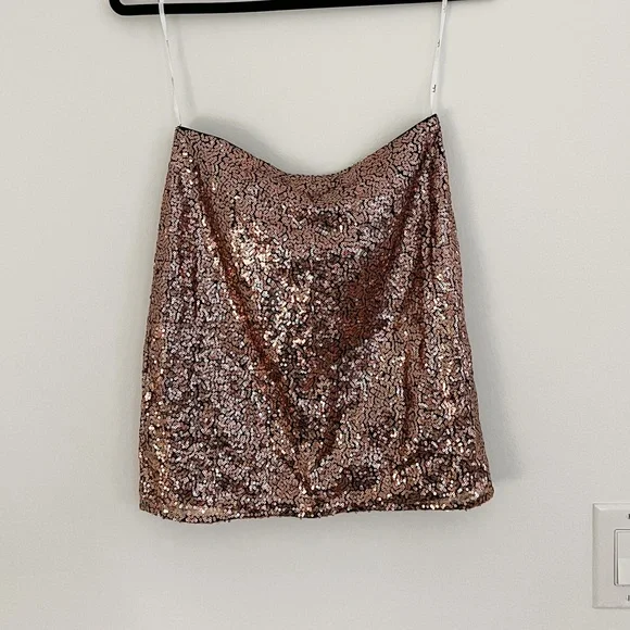 Lulu’s | Mood to Move Bronze Sequin Lace-Up Two-Piece Mini Skirt Matching Set - Picture 9 of 13